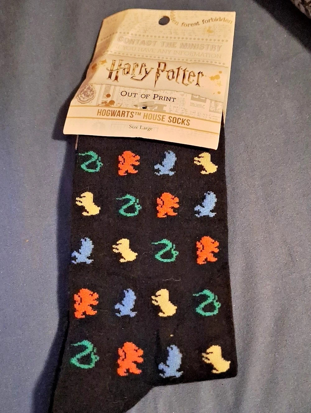 Harry Potter Hogwarts House Socks Black Multicolor Size Large NWT